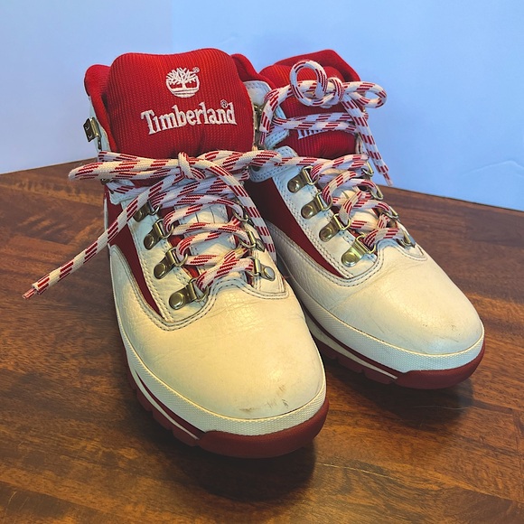 TIMBERLAND Euro Hiker Mid Leather Hiking Boot, 90s Vintage Red/White, Size 9 Y2K - Picture 5 of 13